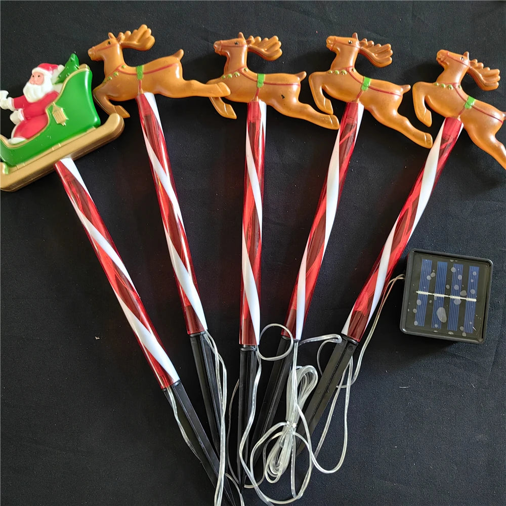 5pcs Solar LED Christmas Lights Set Santa Reindeer Design for Outdoor Patio Garden Lawn Decor Holiday Lights Waterproof 136