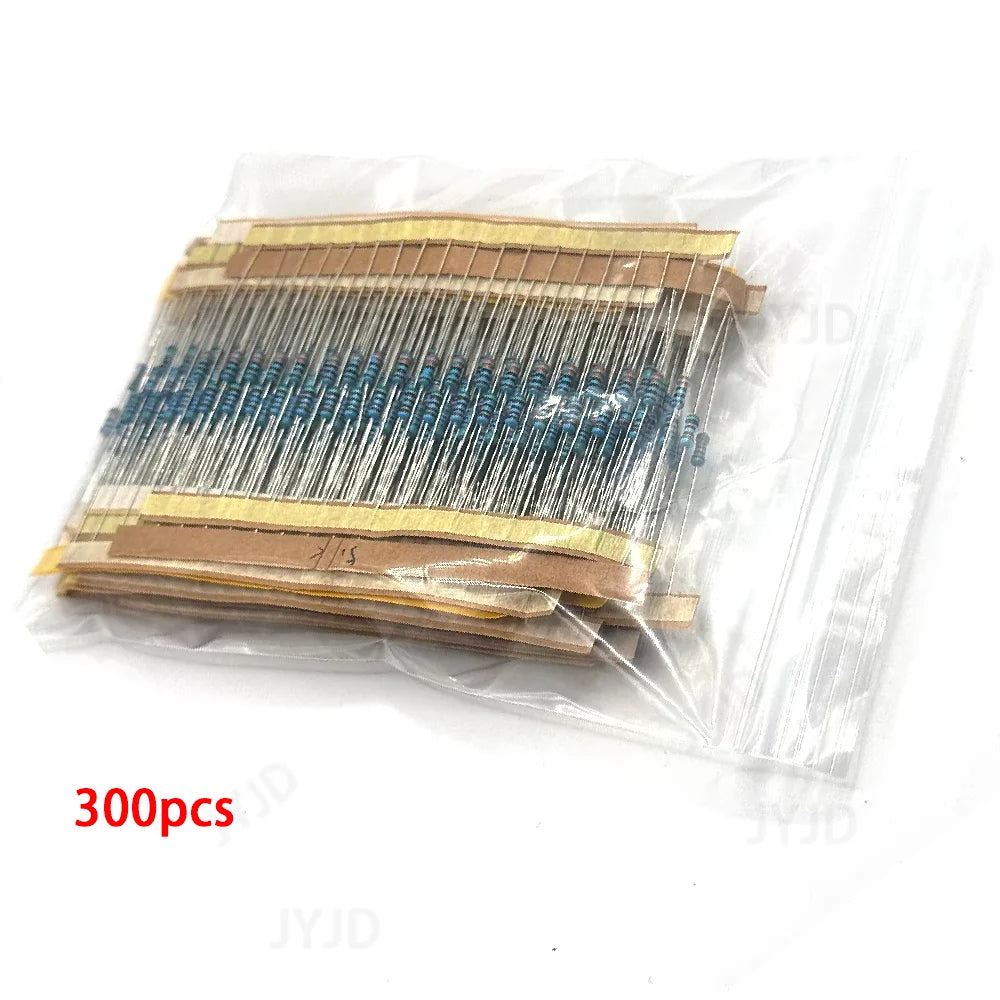 300/600pcs 30 Kinds 1/4W Resistance 1% Metal Film Resistor Pack Assorted Kit 1K 10K 100K 220ohm 1M Resistors