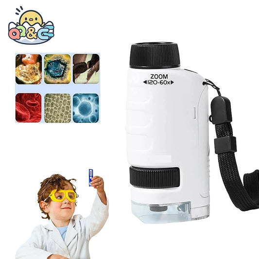 Kid Science Experiment Pocket Microscope Toy Kit 60-120x Educational Mini Handheld Microscope with Light Children STEM Toys Gift