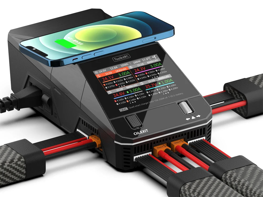 ToolkitRC Q6AC Charger AC 400W/DC 1000W 4CH output Built-in 65W USB A/TYPEC Output ,LiPo, 1-6S，NiMH 1-16S,PB 1-10S Charger IPS