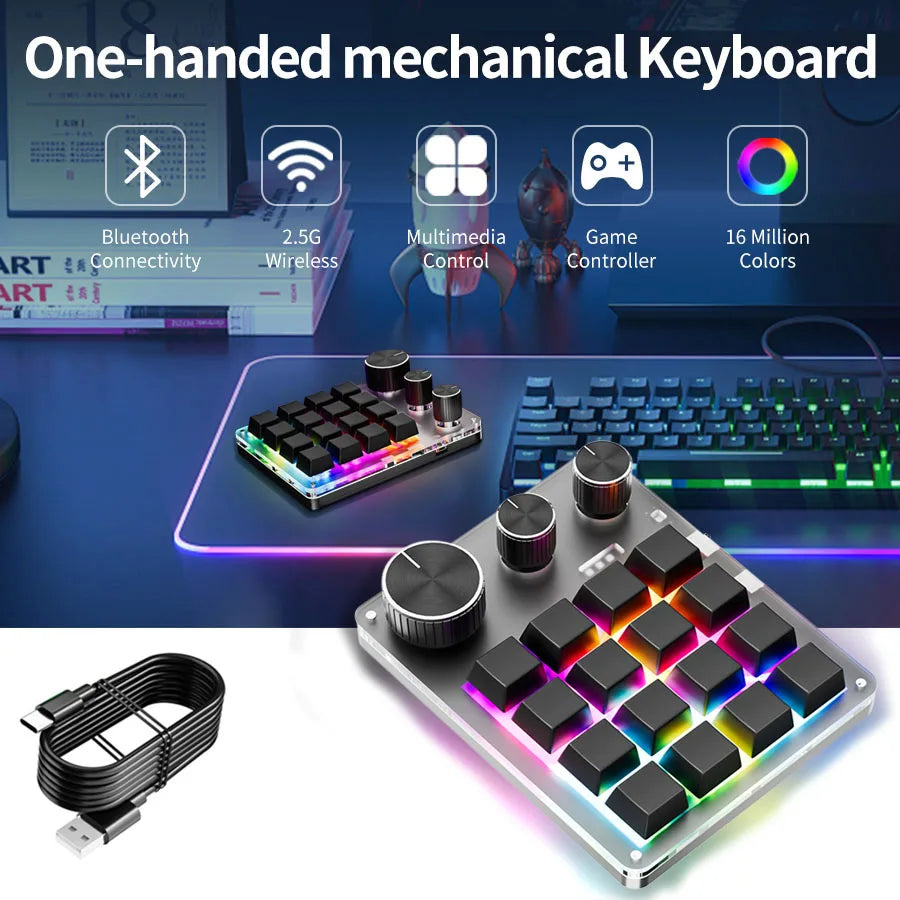 RGB Programming Macro Custom 16Key 3 Knob Bluetooth Keyboard Copy Paste Photoshop Gaming Keypad DIY Mechanical Hotswap Macropad