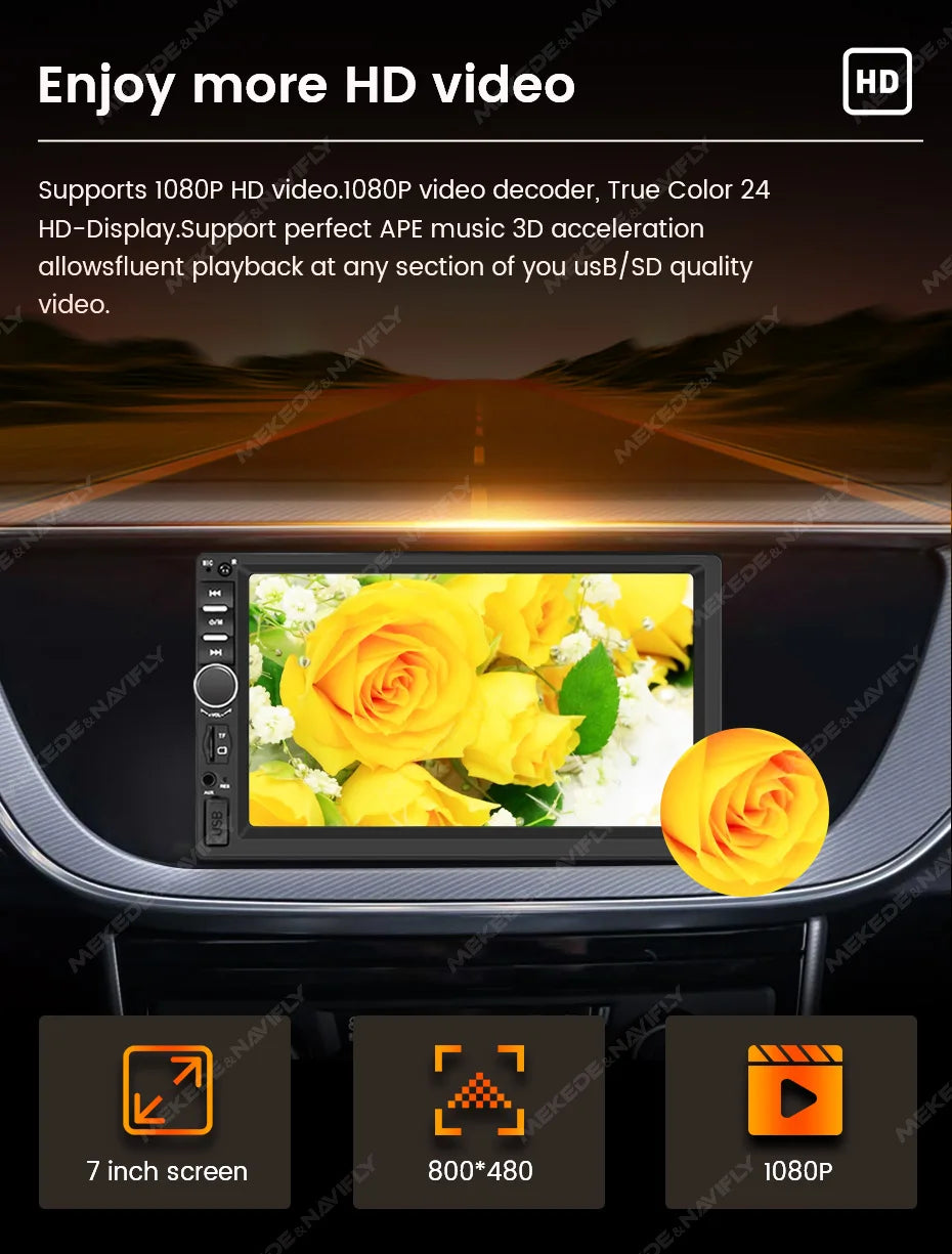 MEKEDE 7" 1Din for Universal Car Radio MP5 Touch Screen DVD Video Multimedia Player Support Mirror Lin-k BT SWC FM Camera Stereo