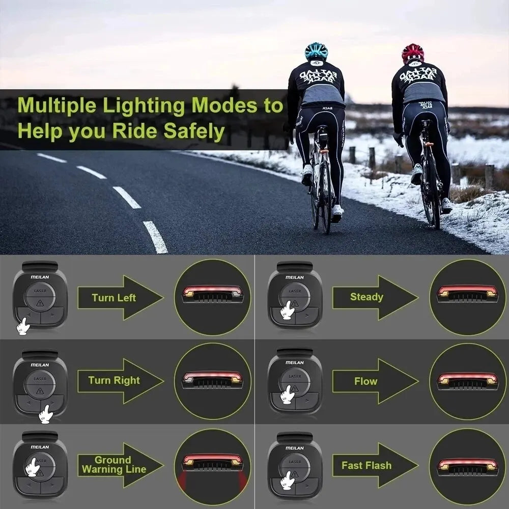 Meilan X5 Bicycle Rear Light Bike Remote Wireless Light Turn Signal LED Beam Bicycle Taillight USB Chargeable Cycling Tail Light