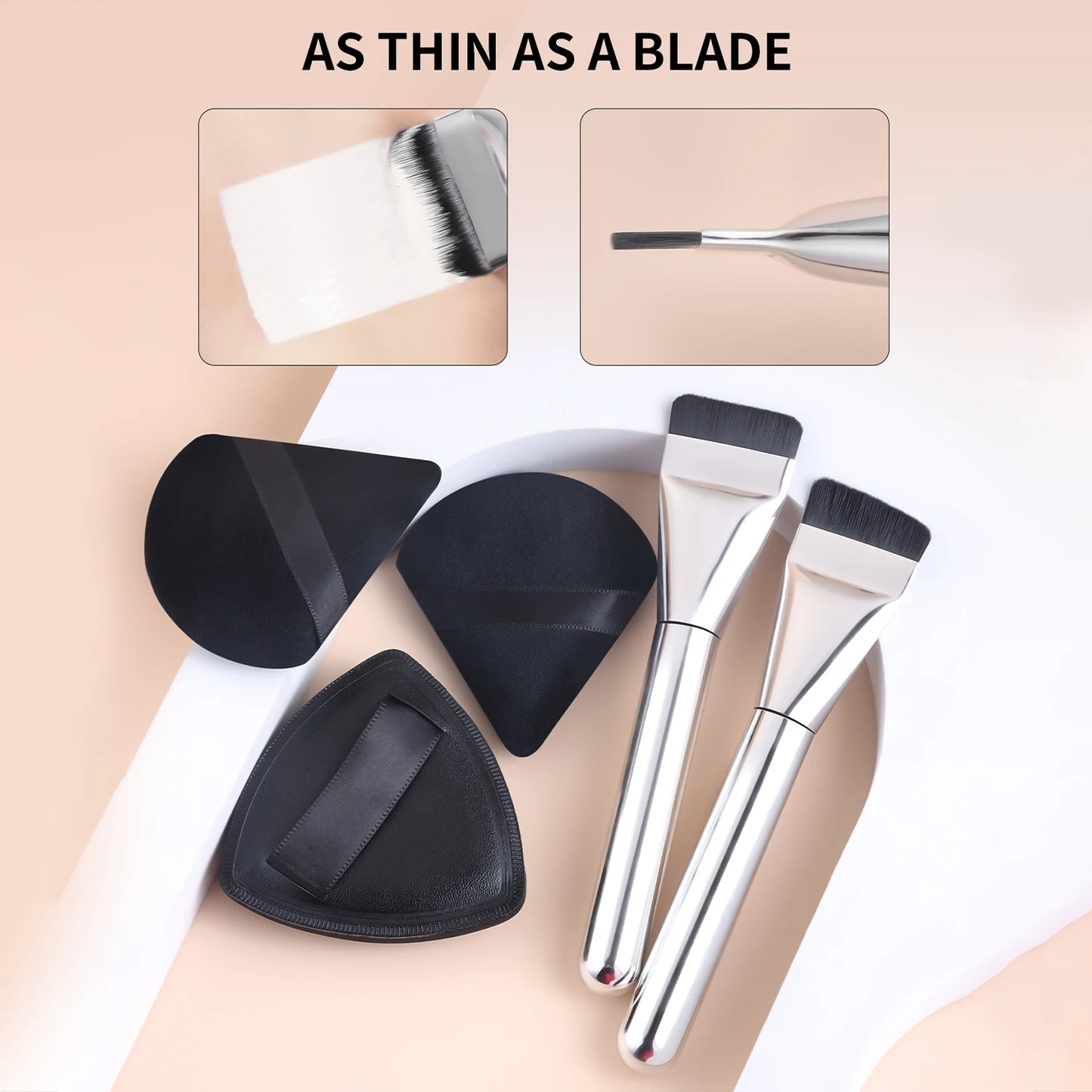 foundation brush & triangular air cushion powder puff + fan powder puff-minimalist fashion make-upand beauty tool set