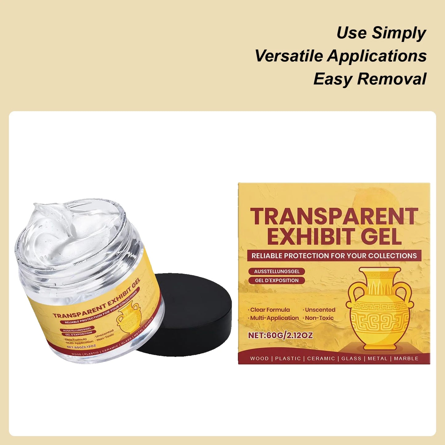 60g Crystal Clear Museum Wax Exhibit Gel Reusable Clear Removable Adhesive For Antiques Glass Ceramics Figures Decorations