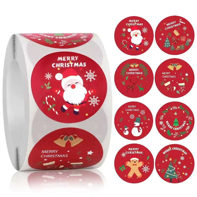 100-500PCS 100-500PCS Merry Christmas Stickers Small Children's Stickers for Kids Rolling Sticker Pack Roll Packing Lables