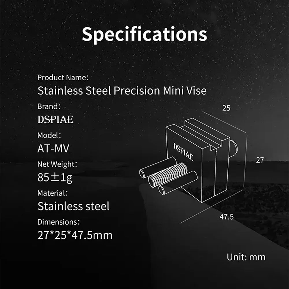DSPIAE AT-MV Precision Mini Vise Stainless Steel Coloring Modification Jig Bench Vise Hobby DIY Tool for Home Improvement Crafts
