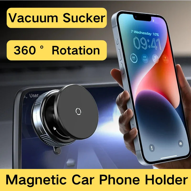 Car Magnetic Phone Holder Vacuum Suction 360° Rotation For Tesla Mirror Wall For iPhone 12~16 Series All Smart Cell Mobile Phone