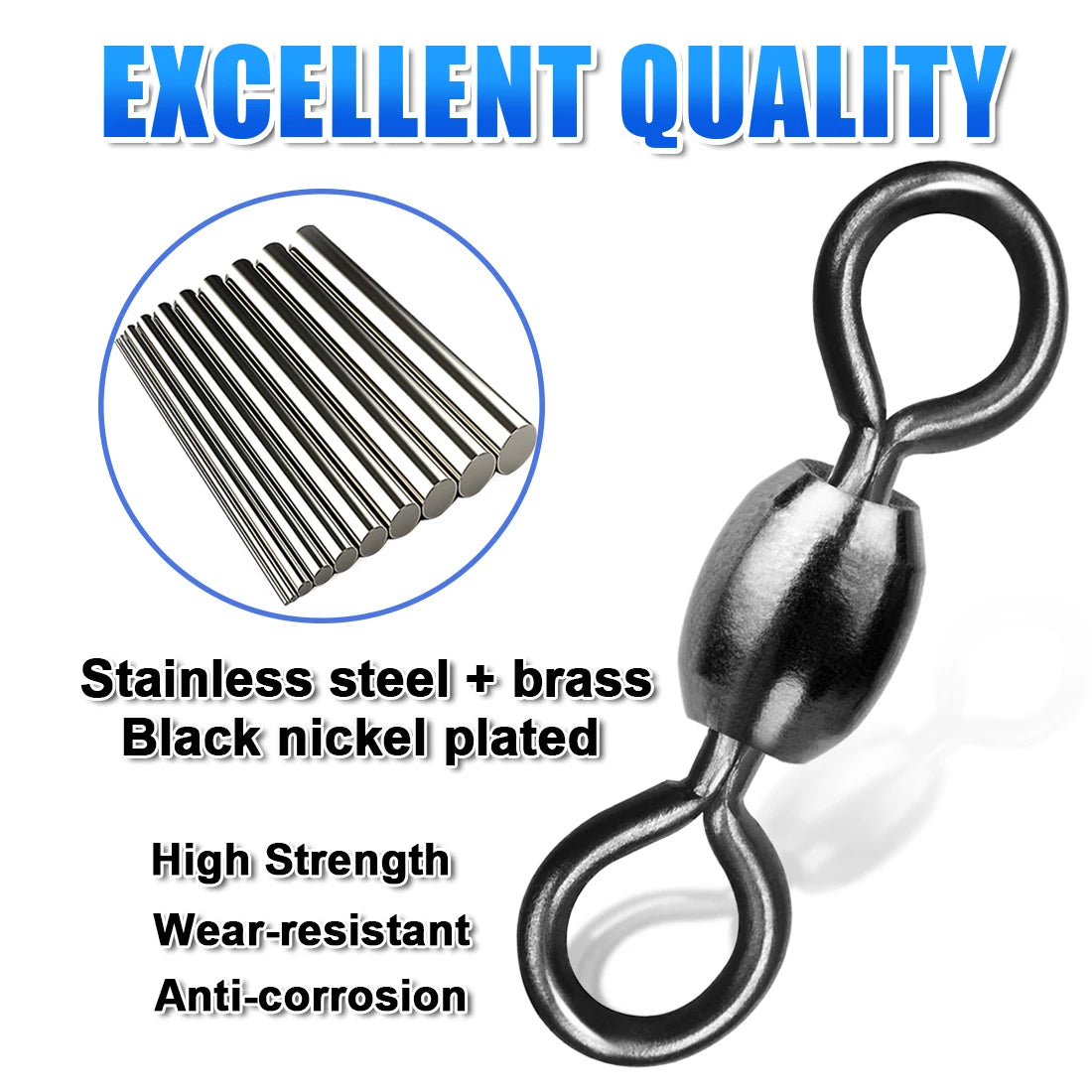 FishTrip 50Pcs Crane Swivels Rolling Swivels Stainless Steel Fishing Swivels Heavy Saltwater Fishing Tackles Black Nickel