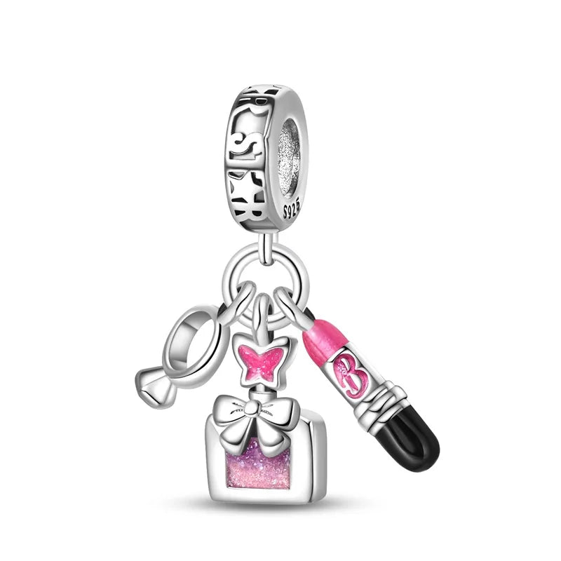 925 Sterling Silver Princess Powder Series Exquisite Daily Bow Sweet Charms Beads Fit Pan Original Bracelets DIY Jewelry