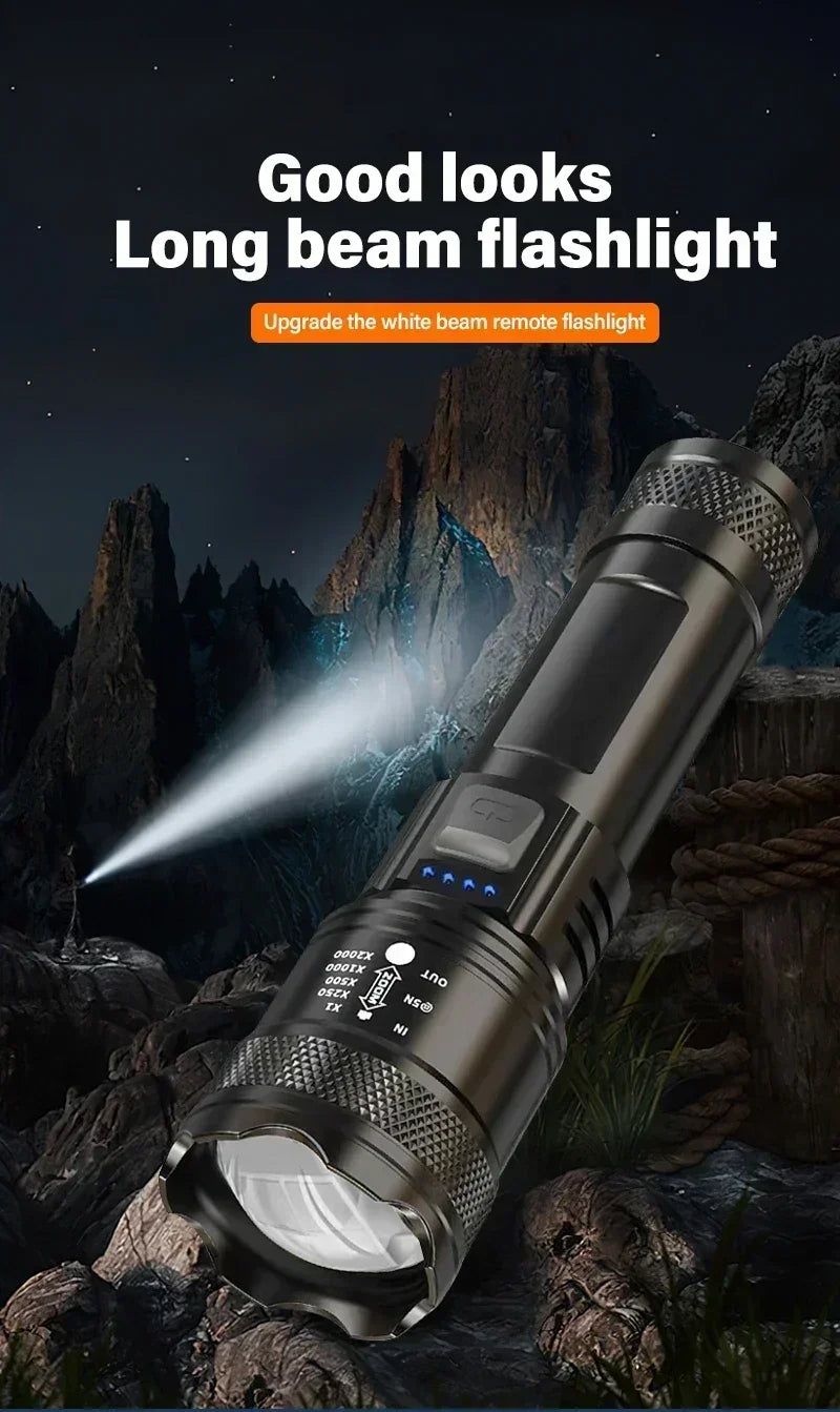 High Power Self Defense LED Flashlights USB Rechargeable Strong Hand Light Multifunctional Torch Lamp For Emergency Camping