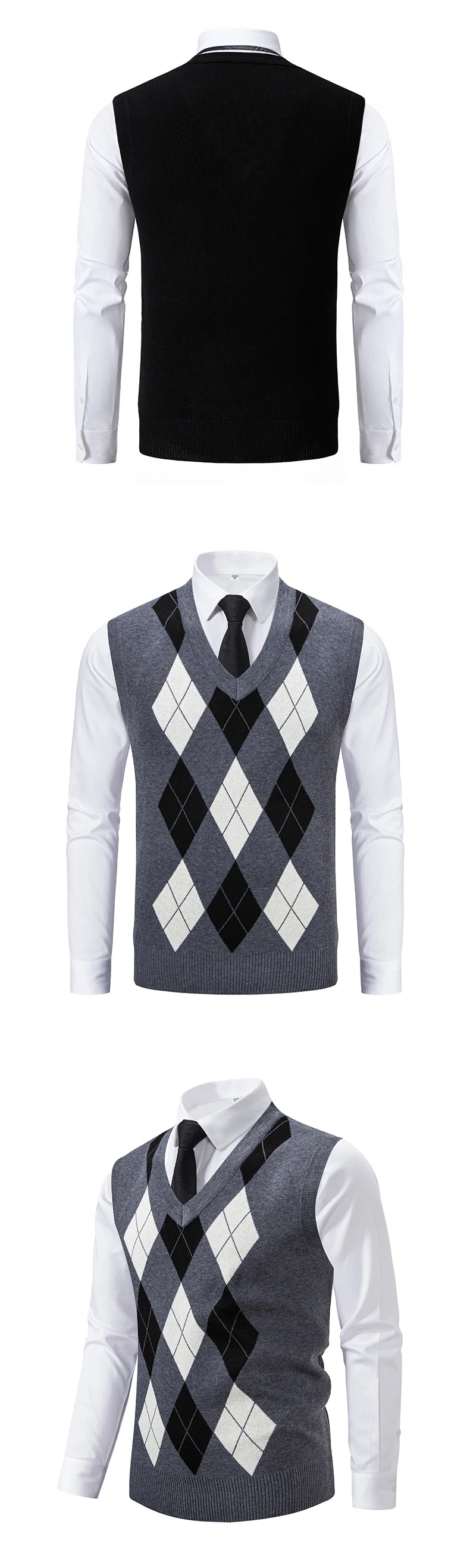 Mens Soft Sweater Vest Spring Autumn Sleeveless Knitted Pullover Husband Dad Fashion Knitted Vests Black Grey Plaid S-2XL