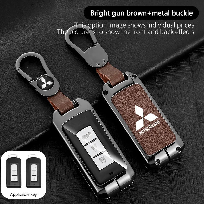Leather Car Key Case Full Cover Protection Shell Bag For Mitsubishi Outlander Lancer 10 Pajero Sport ASX RVR L200 Eclipse Cross