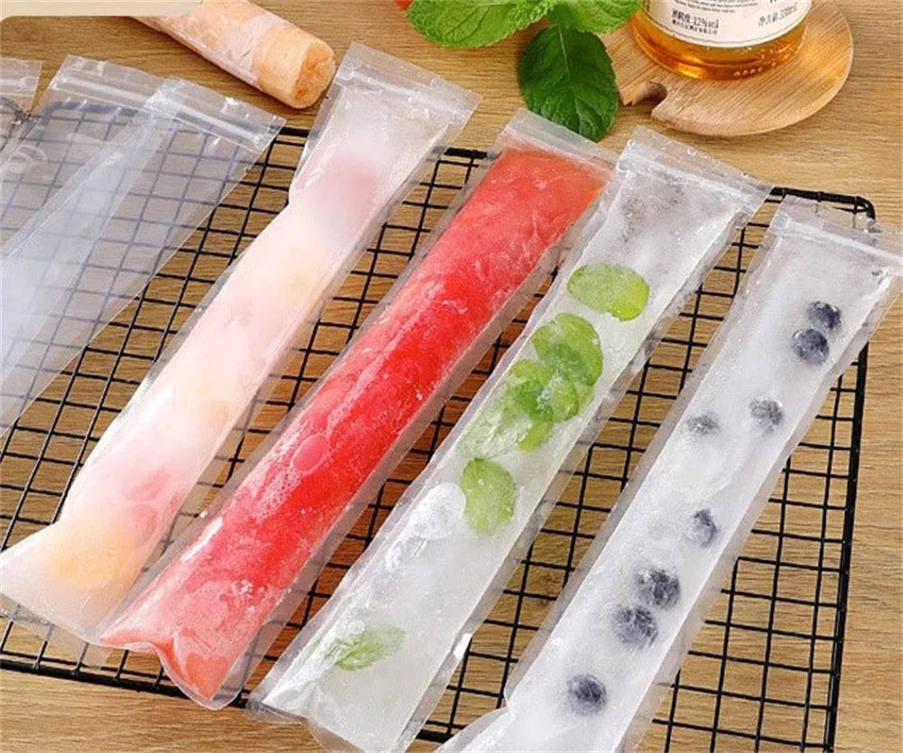 2024 Disposable Ice Pop Mold Bag Large Freeze Popsicle Sealed Bags DIY Juice Yogurt Smoothie Bag With Funnel Ice Cream Tool