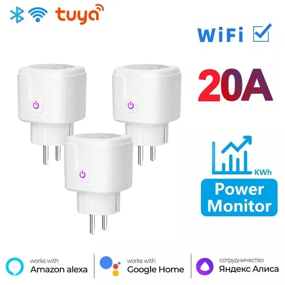 Smart Socket EU 16A 20A AC100-240V Tuya Wireless Wifi Plug Power Monitor Timing Outlet Smart Home Voice Control for Alexa Google