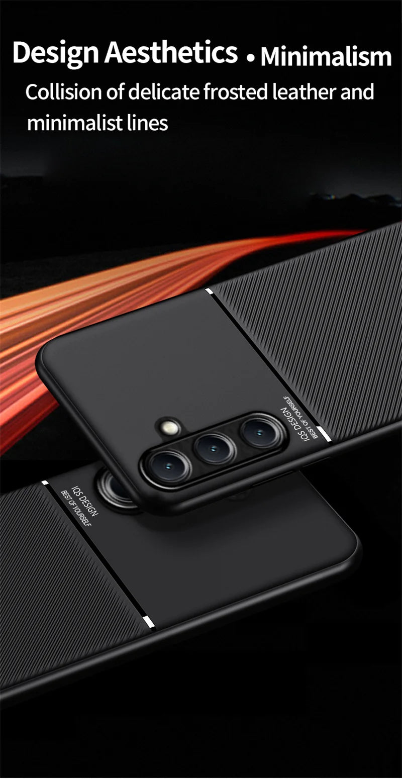 Car Magnetic Holder Leather Plate Phone Case for Samsung Galaxy S25 S22 S23 S24 Ultra Plus Edge S21 S20 FE 5G Soft Back Cover