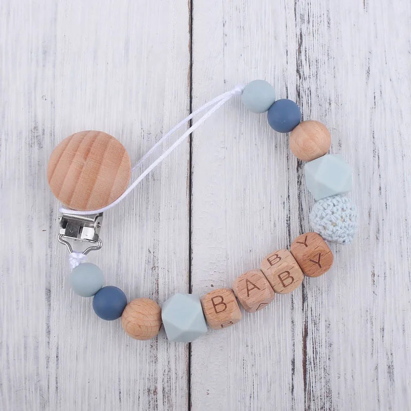 Personalized Name Baby Pacifier Clips Chains Silicone Beads Teethers Dummy Nipple Holder Clip Newborn Teething Toys Accessories