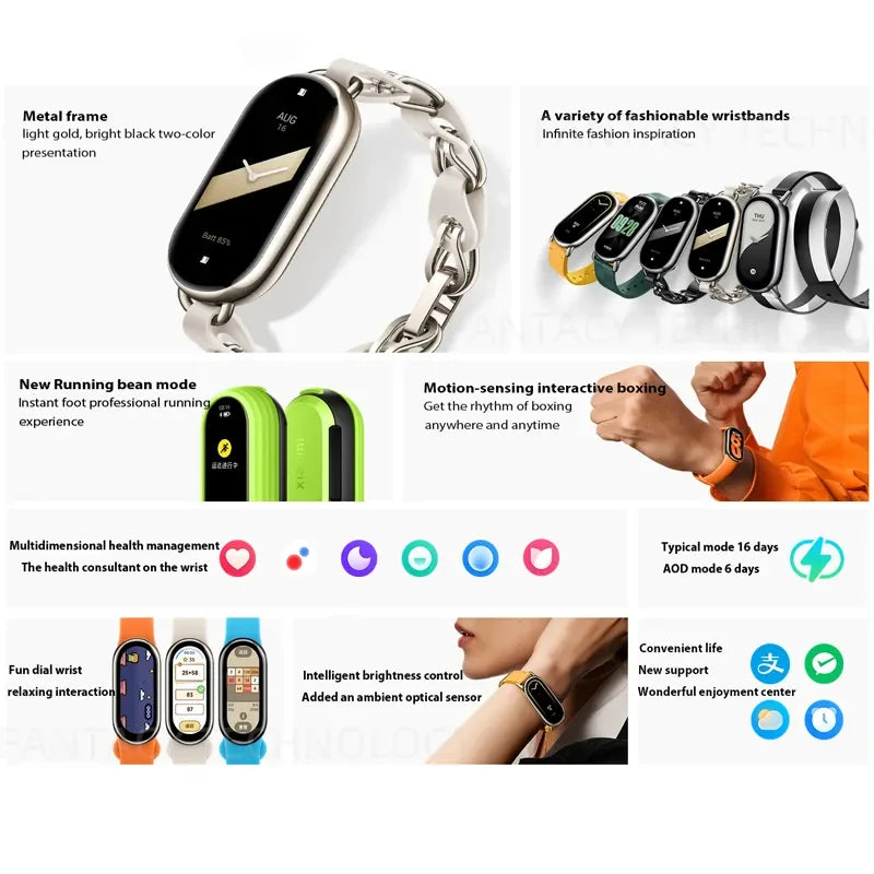 Global Version Xiaomi Smart Band 8 Blood Oxygen Monitor 1.62'' AMOLED Screen 16 Days Battery Life