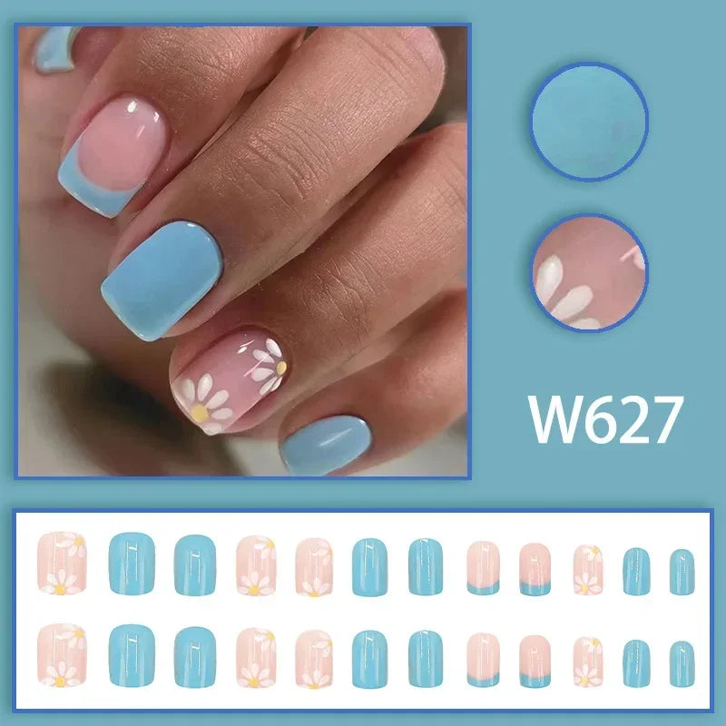 Black Ink Style Fake Nail with Jelly sticker Press on False Nails Wearable Round Head Oval Full Cover Nail Tips