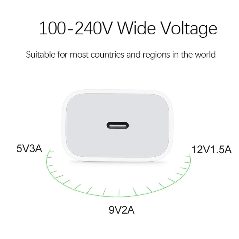 2025 Original 20W USB-C Power Adapter For iphone 16 15 14 13 mini Pro Max Type C fast charger for Apple Cable for iPhone 12 Plus