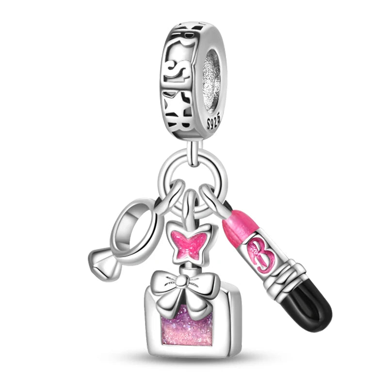 925 Sterling Silver Princess Powder Series Exquisite Daily Bow Sweet Charms Beads Fit Pan Original Bracelets DIY Jewelry
