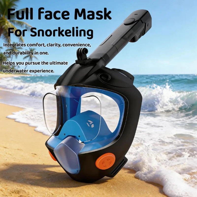 Full Face Snorkel Mask 180° Panoramic View Dry Top Snorkel Anti-Fog Leak-Proof Safe Breathing Swimming Diving Gear for Adults