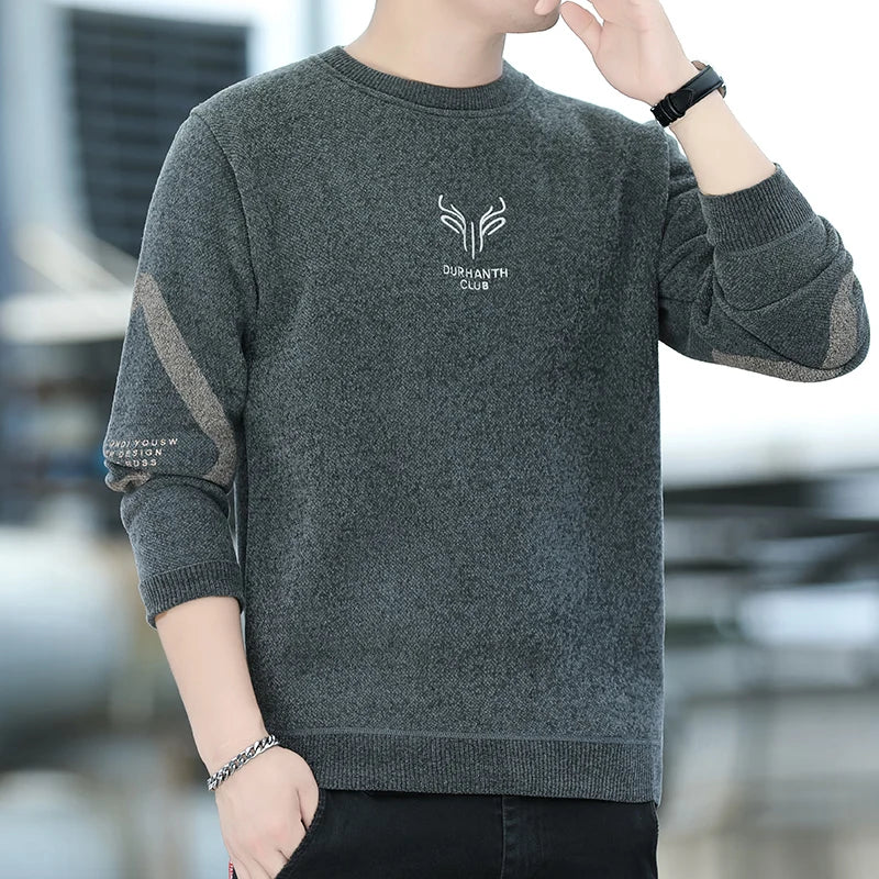 Mens Thickened Sweater Stripe Velvet Pullover Men's Winter Clothes Elegant Luxury Brand Fashion Knitted Sweaters
