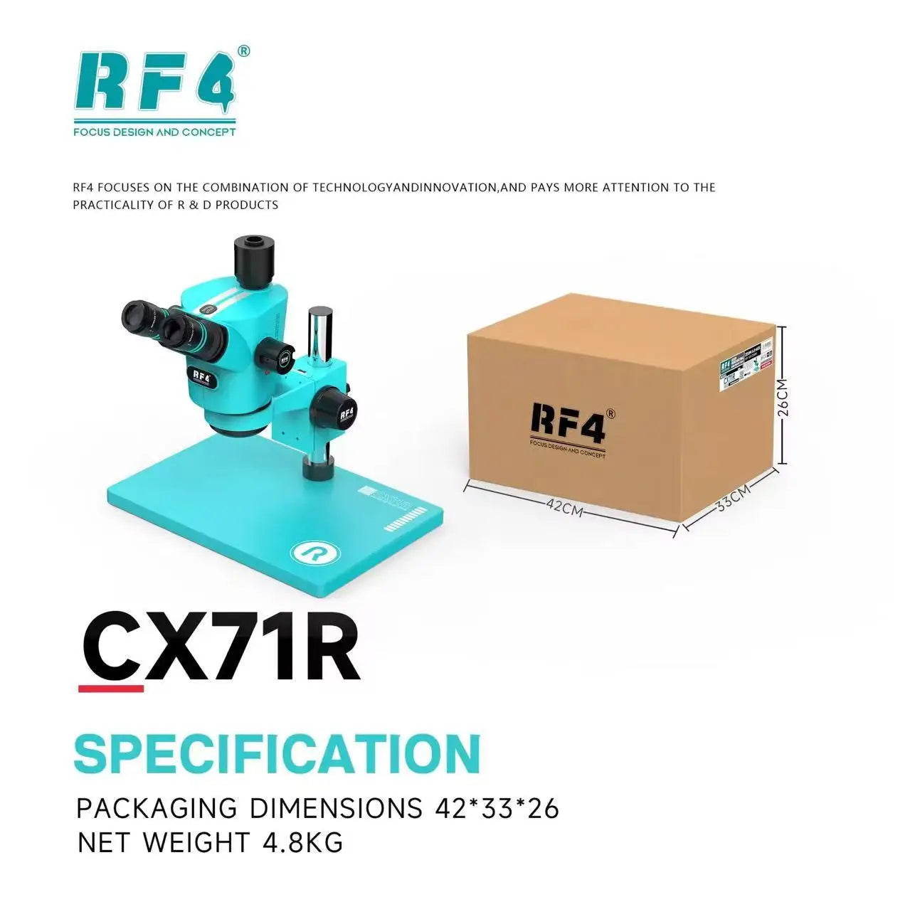 RF4 CX71R New Focus Trinocular Stereo Microscope 6.5x-65x 30°C Ergonomic Design 10X/23MM Eyepice for Phone Soldering PCB Repair
