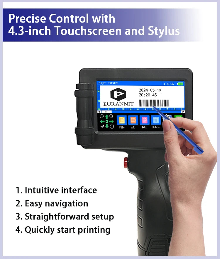 EURANNIT E17 12.7mm Portable Handheld Inkjet Printer Text QR Barcode Batch Number Logo Image Expire Date TIJ Printing Machine