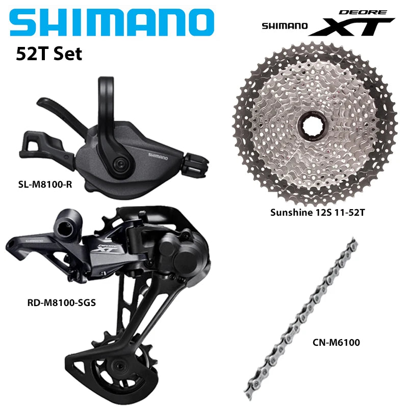 SHIMANO DEORE XT M8100 1X12 Speed Groupset Rear Derailleur SGS Right Shifter Lever SUNSHINE HG Type Cassette CN-M6100 Bike Parts