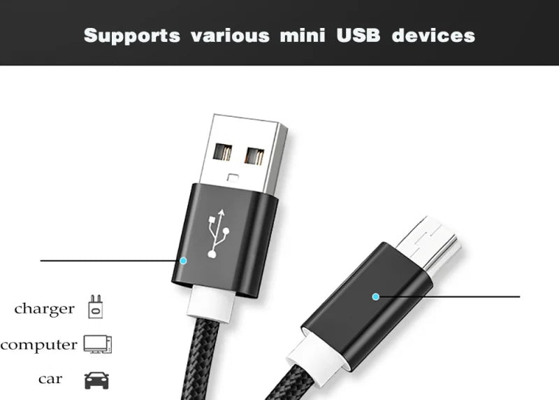 Mini USB Cable Fast Charging USB to Mini USB Data Cable for Digital Camera HDD MP3 MP4 Player DVR GPS USB Data Transfers Cable