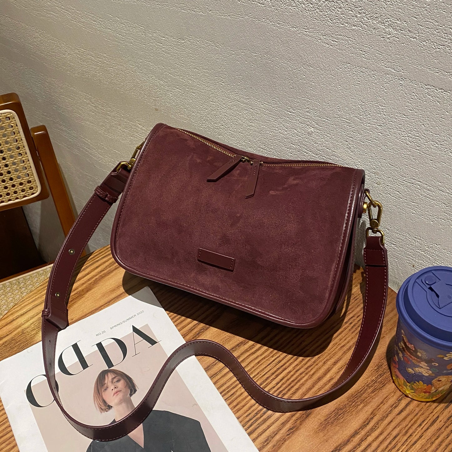 Suede Cowhide fashion ladies shoulder cross coffe bag luxury designer women brown handbag angola red