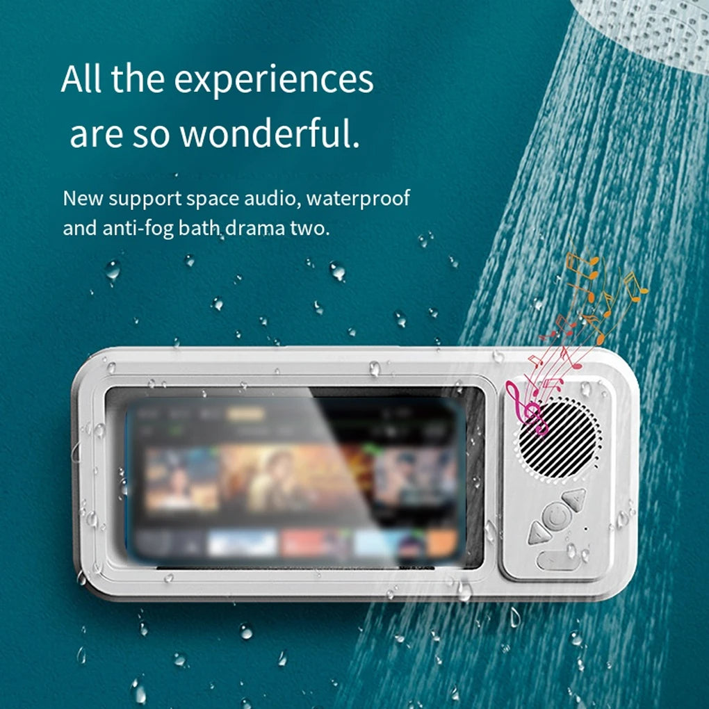 Shower Phone Holder with Bluetooth Speaker 360 Rotation Wall Phone Mount for Shower Waterproof Anti Fog for 4-6.9" Phones