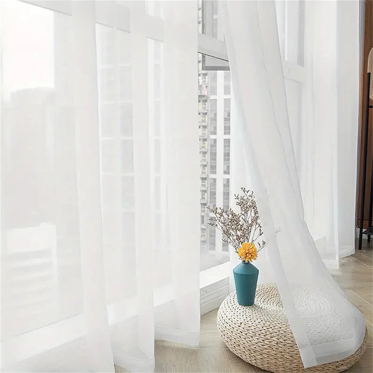 1PC Voile White Sheer Curtains For Living Room Bedroom Kitchen Coffee Rod Pocket Sheer Curtains for House Decor Room Decor