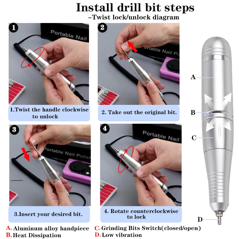 45000RPM Rechargeable Electric Nail Drill Machine With USB Connector Nail Polish Remover Drill Set Manicure Sander Low Noise