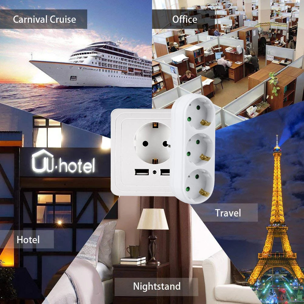 European Plug German Standard Wall Socket Extension Plug 1 to 3 Wall Plug Power Supply Expansion Converter Conversion Plug