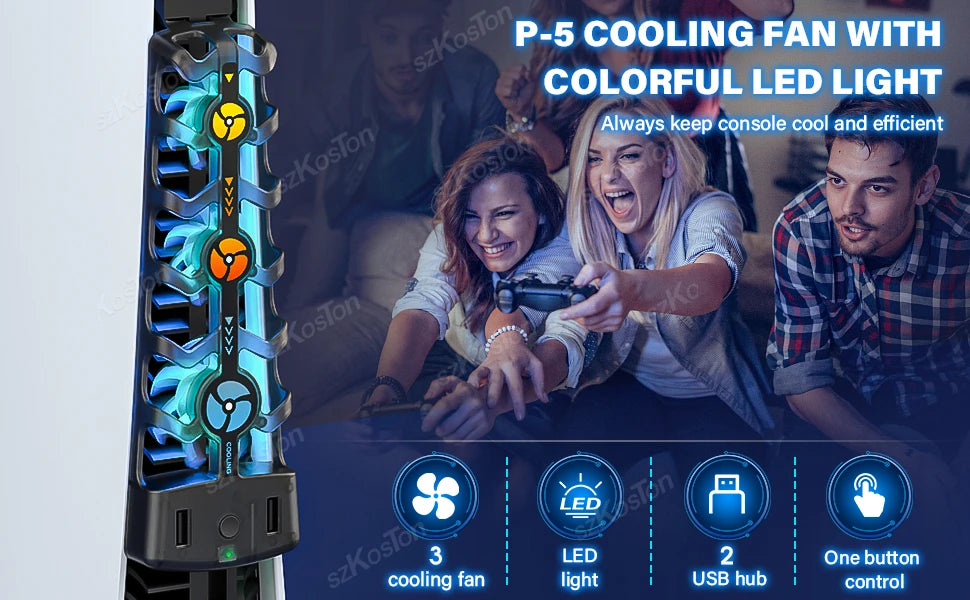 RGB Cooling Fan for PS5 Efficient Cooling System 3-Speed Quiet Cooler Fans for PS5 Console Accessories Disc and Digital Edition