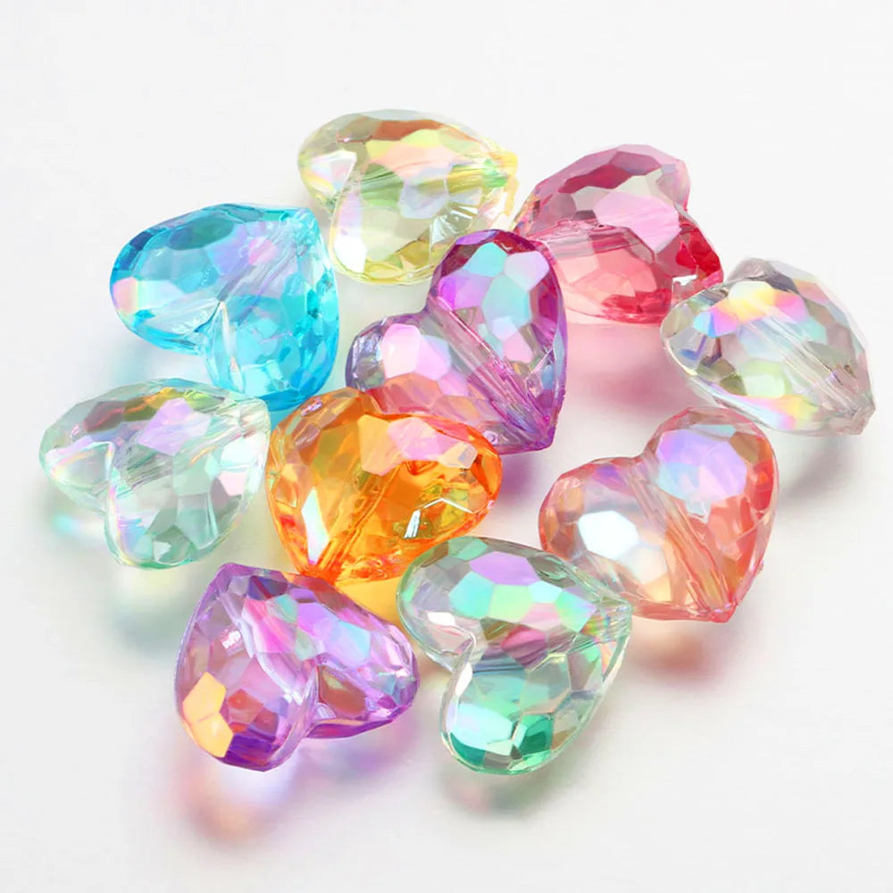 20pcs Mixed Color Love Heart Beads Clear Curtains Spacers for DIY Necklace Wind Chimes Christmas Valentine Gift Craft Materials