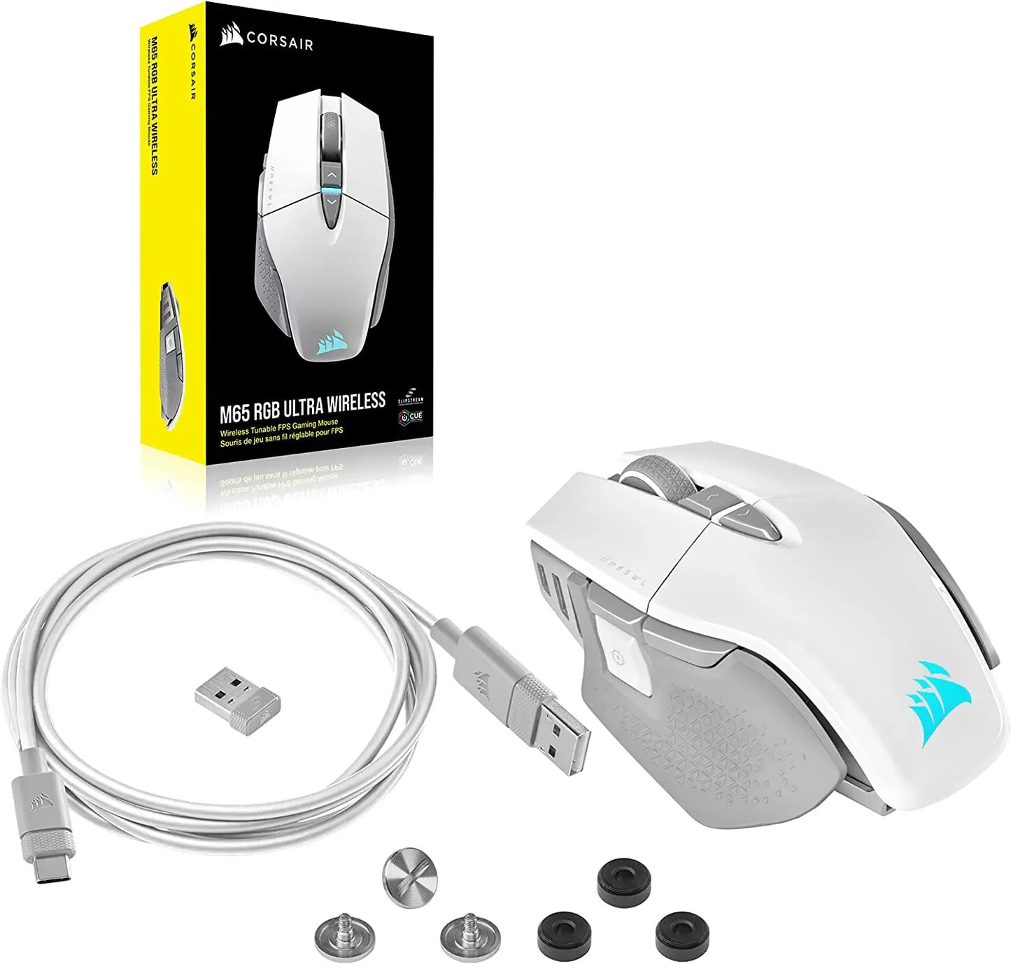 Corsair M65 RGB Ultra Gaming Mouse All New M65 Series Black/White26,000 DPI Optical Sensor, Optical Switches, AXON Hyper-  Mouse