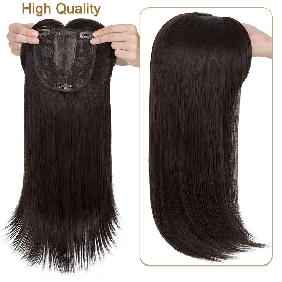 Benehair 14'' 18'' Hair Toppers with Bangs for Women Synthetic 6x6 Top Hairpieces Wigs Long Striaght Clip in Hair Extension