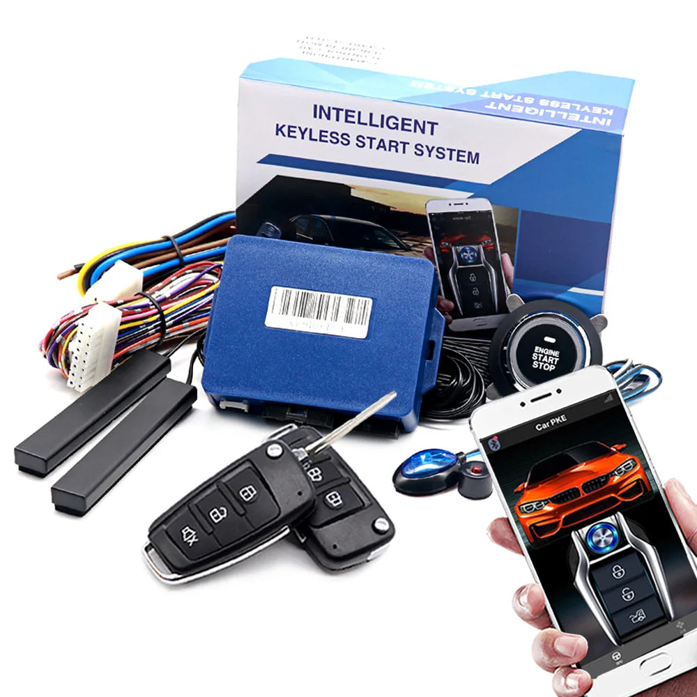 Car Alarm With Autostart Push One Button Auto Start Stop Keyless Entry System Smart Key Remote Start Kit Automotive Accessories