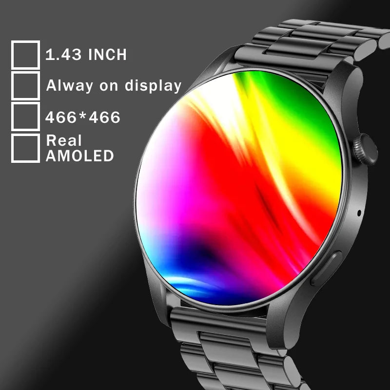 SENBONO 2024 AMOLED Men's Smart Watch 1.43 Inch Large Screen Sport Watch 24H Real-time Heart Rate Bluetooth Call Smartwatch Men