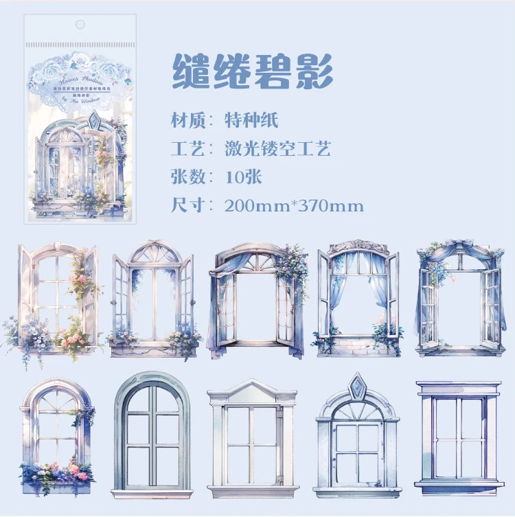 JIANQI 10 Sheets Window Flower Shadow Series Vintage Hollow Material Collage Sticker Creative DIY Journal Stationery