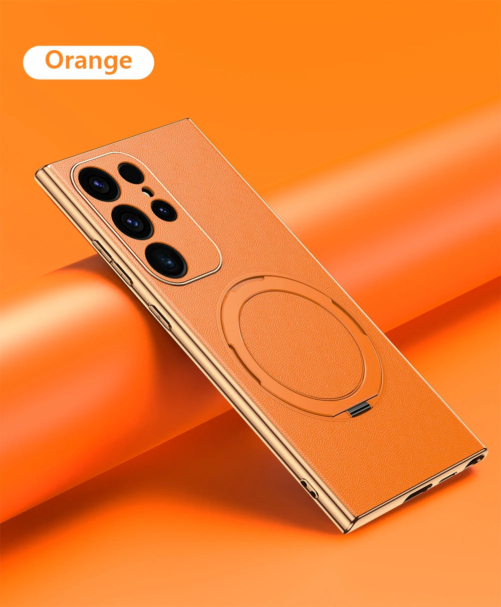 LANGSIDI Leather Magnetic Metal Ring holder Case For Samsung Galaxy S24 Ultra s23 S24 + plus shockproof Slim Protection