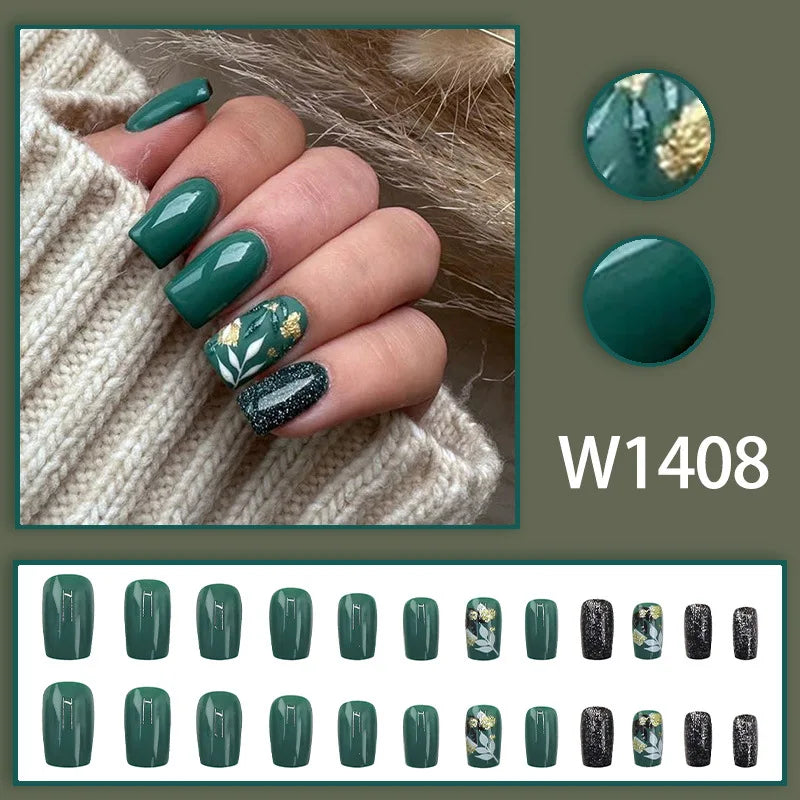 Mandarin Duck 24 Pcs Press on Nails Pink Gradient Fake Nails Glossy Artificial Finger Manicure Reusable False Nails