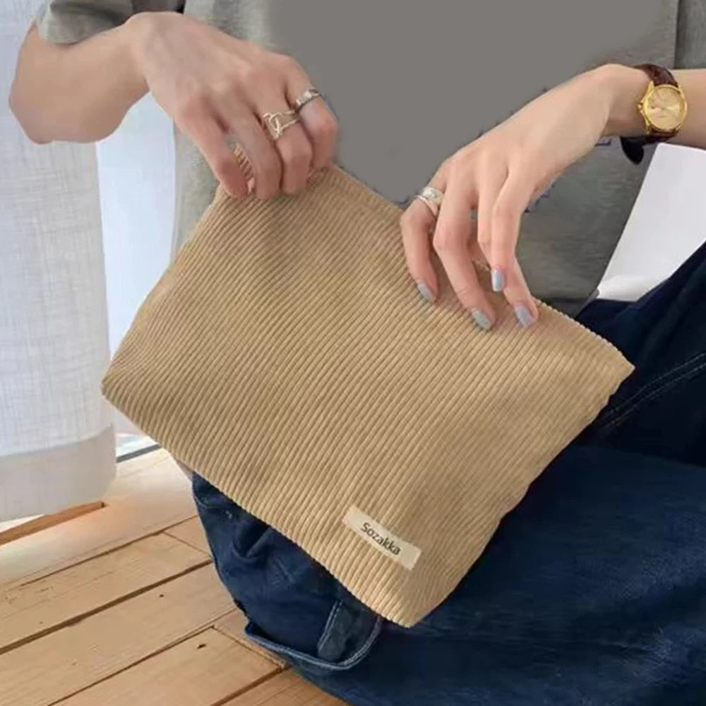 Corduroy Travel Cosmetic Bag Portable Makeup Storage Bag Purses Women Large Capacity Zipper Make Up Organizer Storage Clutch