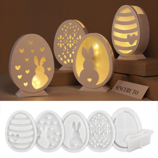 Easter Rabbit Egg Splicing silicone mold Concrete Cement Gypsum Plaster Molds Bunny Hollow Heart Flower Decoration Craft