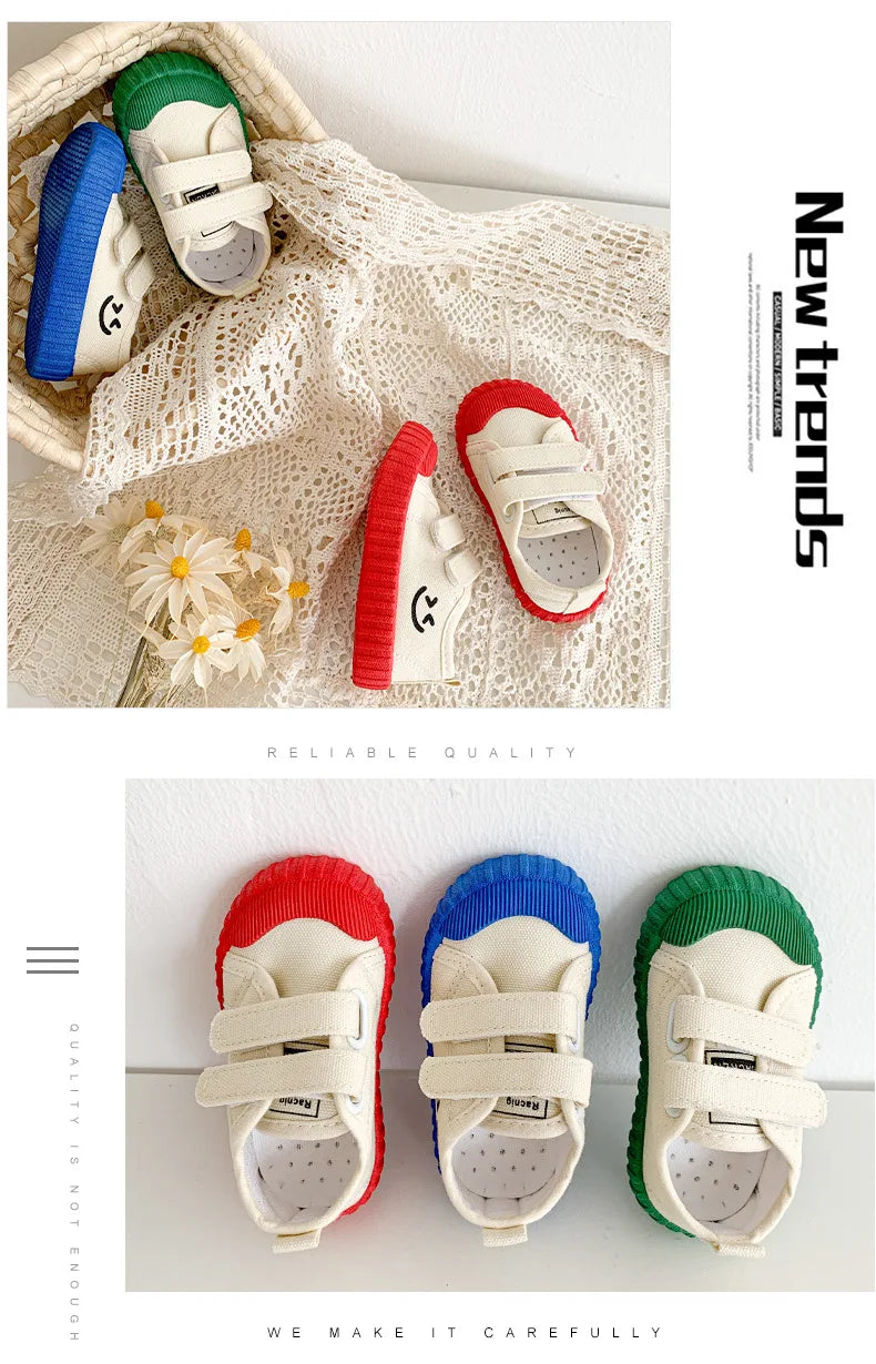 Children Canvas Shoes Baby Soft Indoor Shoes Boys Girls Low-top Caual Shoes Kids Candy Color Hook Shoes