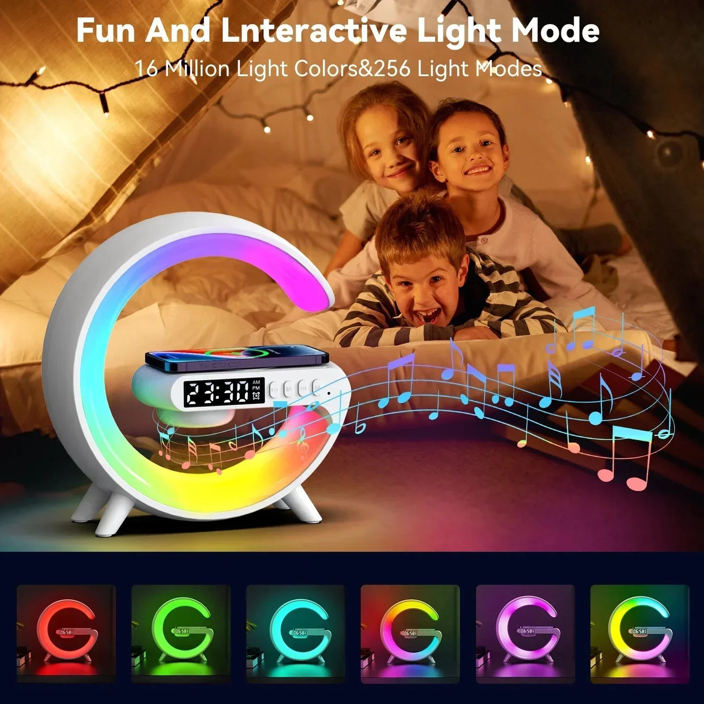 Multifunction Wireless Charger Pad Stand Speaker TF RGB Night Light 15W Fast Charging Station for iPhone Samsung Xiaomi Huawei