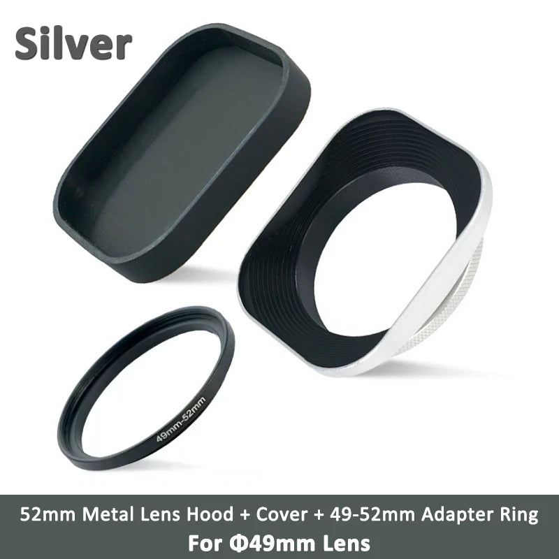 Metal Camera Square Lens Hood Universal Retro Reduce Light for Fuji Fujifim 39mm 43mm 46mm 49mm 52mm Filter Adapter Ring Metal